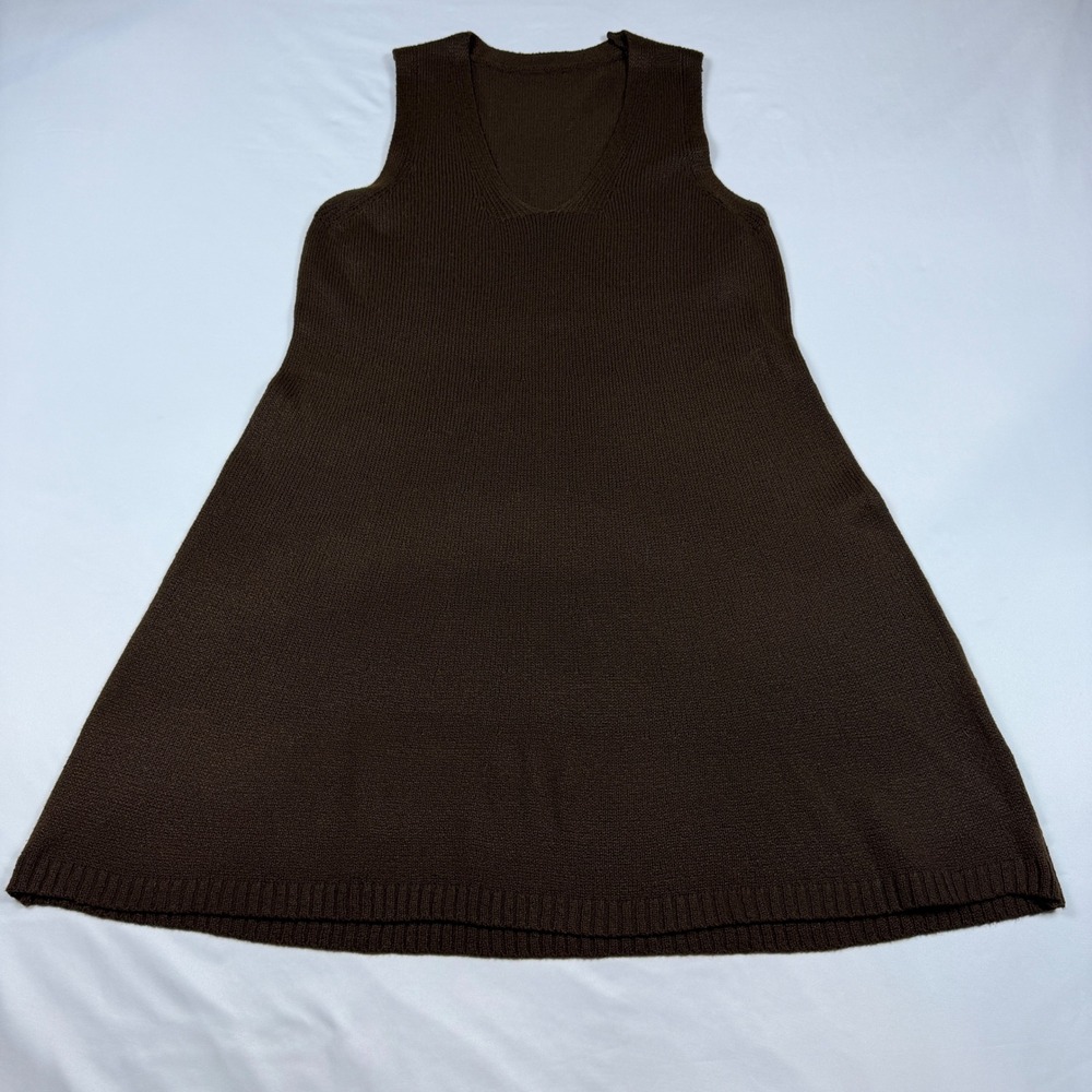 SHEIN Sweater Dress Womens Size M Brown V-Neck Sleeveless A-Line Mini Knit